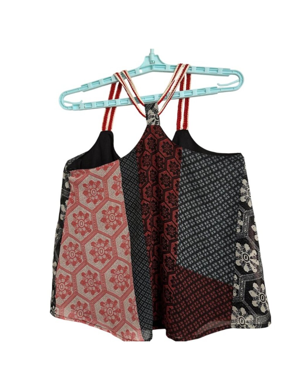 Patchwork Strap Back Halter Tank Top RD Style Design Size M Festival Boho Hippie - Picture 3 of 10
